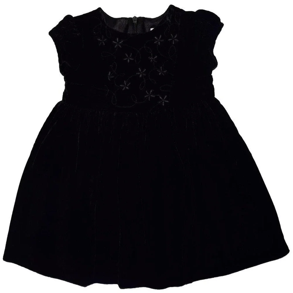 EUC Gymboree Prim& Proper 6- 12 Mos Short Sleeve Black Velvet Silk Blend Dress
